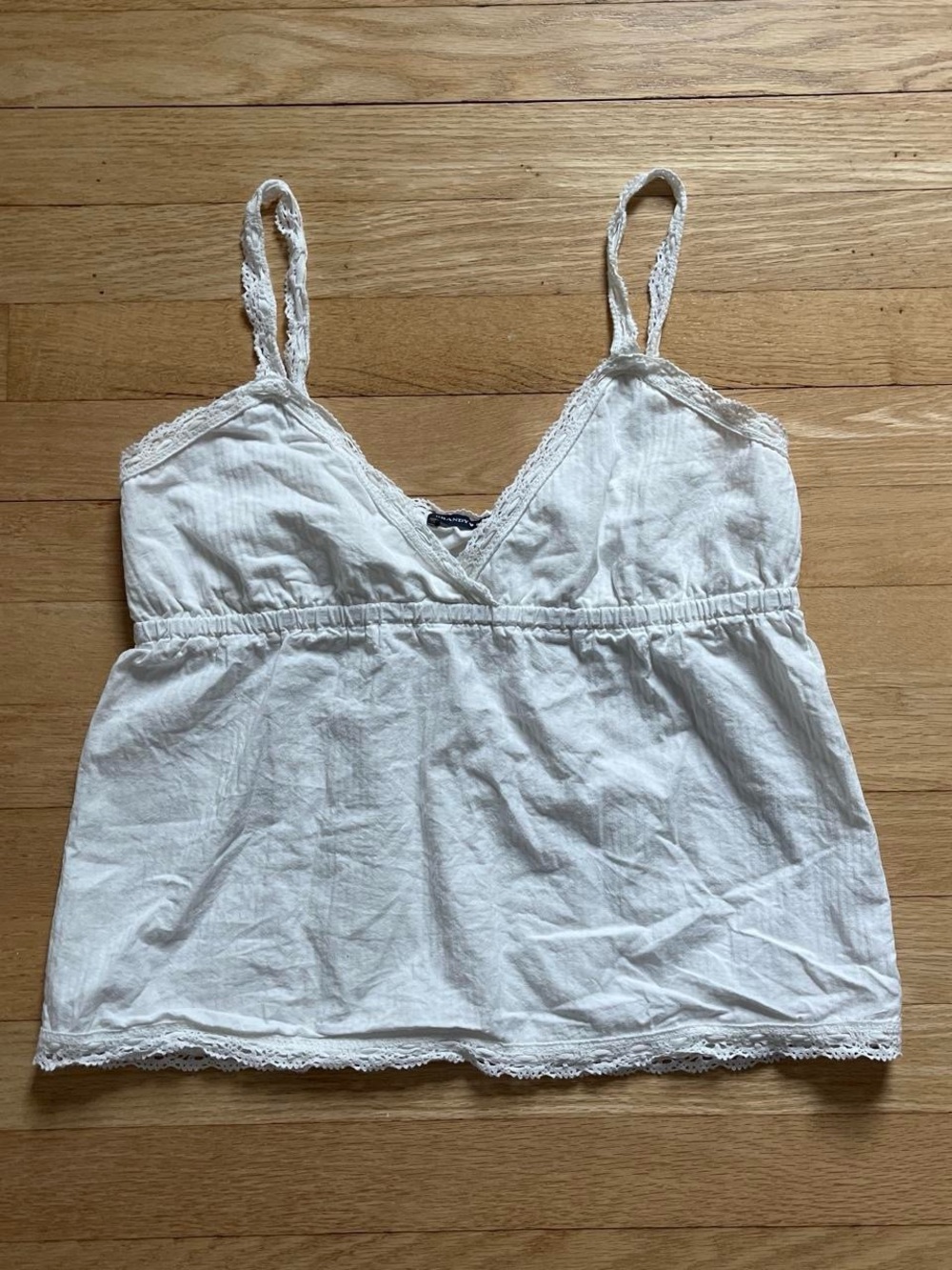 Brandy Melville White Lace-Edge Cotton Top